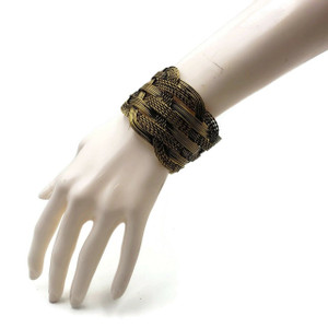 Mahala Multi Layer Braided Brass Cuff in Antique Gold Tone