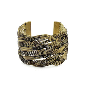 Mahala Multi Layer Braided Brass Cuff in Antique Gold Tone