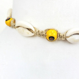 Gibi Cowrie Shell Hemp Choker with Evil Eye Glass Beads