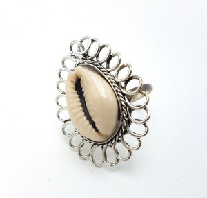 Natural Cowrie Shell Finger Ring Boho Surfer Beach Tribal Jewelry Silver Plated