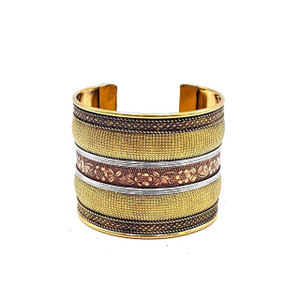 Florence Ornate Three Tone Afghan Brass Cuff 