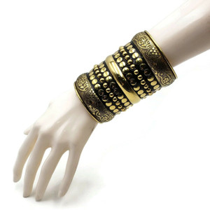 Esmeralda Ornate Brass Cuff in Gold and Antique Tone