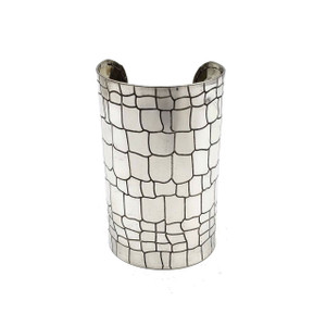 Amadi Ornate Brass Cuff with Etched Scales | Silver