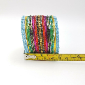Rainbow Color Seed Beads Memory Wire Cuff Bracelet Boho Beads Festiva Iridescent