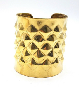 Pyramid Studded Wide Cuff Bracelet Gold Tone Ornate Brass Cuff Metal Jewelry