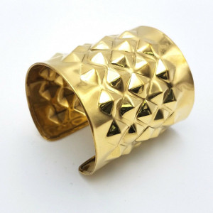 Pyramid Studded Wide Cuff Bracelet Gold Tone Ornate Brass Cuff Metal Jewelry