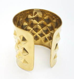 Pyramid Studded Wide Cuff Bracelet Gold Tone Ornate Brass Cuff Metal Jewelry