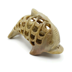 Carved Soapstone Dolphin with Pup Inside