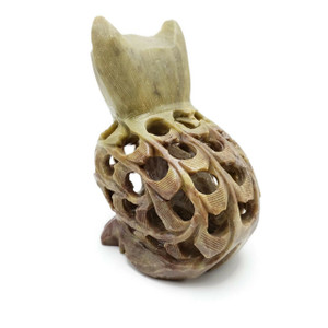 Carved Soapstone Cat with Kitten Inside