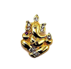 Shivling Lingam Pendant Trishul Ganesh Om Necklace Pendant Gold Plated CZ Stone
