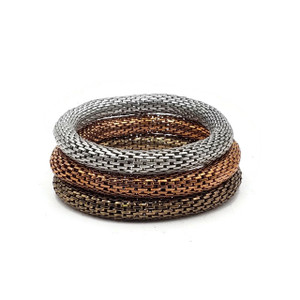 Subira Three Tone Elastic Snake Chain Bracelet - 3pc Set