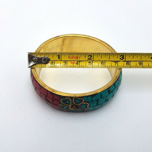 Tribal Red Coral Turquoise Chips Bangle Brass Bracelet Jewerly