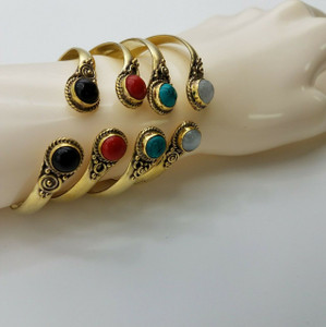 Turquoise Jasper Coral Cuff Bracelet Natural Stones Brass Set Of 4