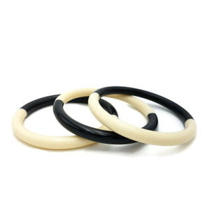 Shandra Classic Round Black & White Resin Bangles - 3pc Set