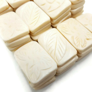 White Carved Bone Beads Jewelry Making Ivory Color 24 Pc Fashion Jewelry