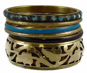 Manya Brass Carved Bangle Bracelet Set