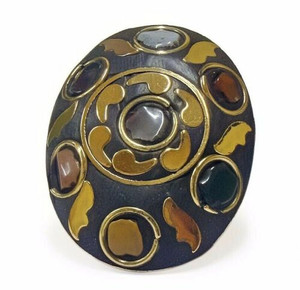 Adeleka Chunky Brass and Rough Agate Chips Ring