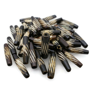 Carved Bone Beads Buffalo Bone Hair Pipe Beads Dark Brown Color .1" 50pc