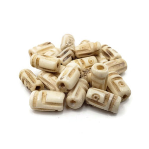 Carved Buffalo Bone Beads 1" Off White Antique Cut Jewelry Making Beads 50pc