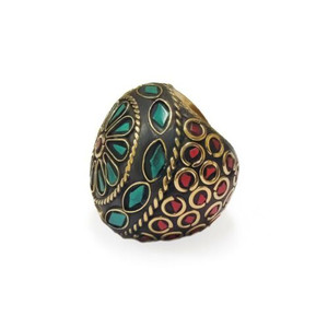 Dahlia Terracotta and Mosaic Sultani Ring - Green & Red