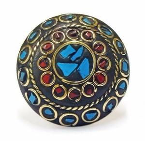 Zarah Terracotta and Mosaic Sultani Ring - Turquoise & Red