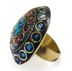 Zarah Terracotta and Mosaic Sultani Ring - Turquoise & Red