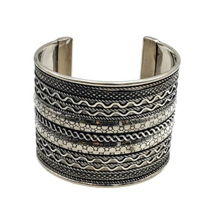 Ava Boho/Ethnic Ornate Brass Cuff - Silver