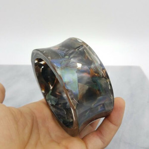 Clear Resin Bangle With Floating Abalone Chips