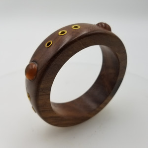 Handcrafted Wooden Bangle With Brass And Glass Beads 1"