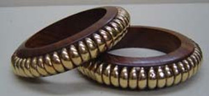 Brass Metal Base Wood Studded Bangle 3/4"