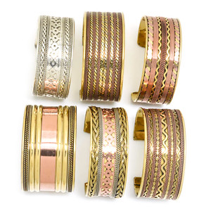 Brass Metal Cuff Bracelet 12 Assorted 1"