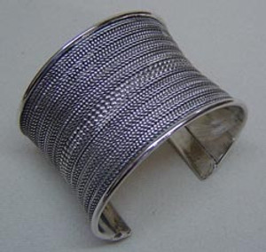 Brass Antique Silver Plated Cuff Bracelet With Fine Work 2"