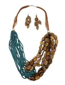 Boha Wood and Coco Beads Fusion Necklace Set