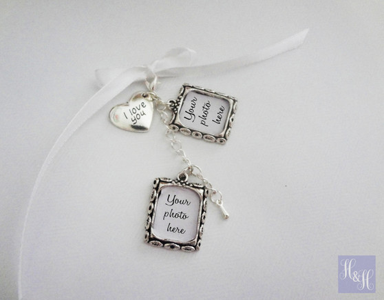 Double DIY Wedding Bouquet Photo Memory Charms w/ I love you charm