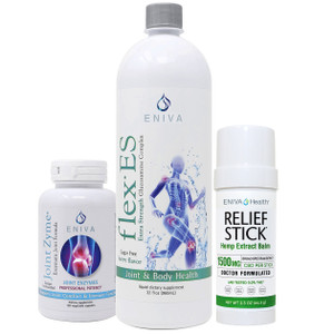 Relief Bundle contains Hemp Oil Relief Stick (1500mg), Flex ES Joint Formula (32 oz), JointZyme (120 caps), ID 33000
Relief Bundle contains Hemp Oil Relief Stick (1500mg), Flex ES Joint Formula (32 oz), JointZyme (120 caps), ID 33000