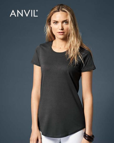 Anvil Womens Black Short Sleeve T-shirt 