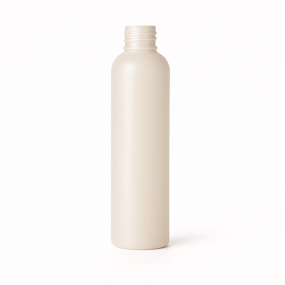 Natural PET Cosmo Round Bottle with Black Ribbed Cap – 1 oz to 8 oz