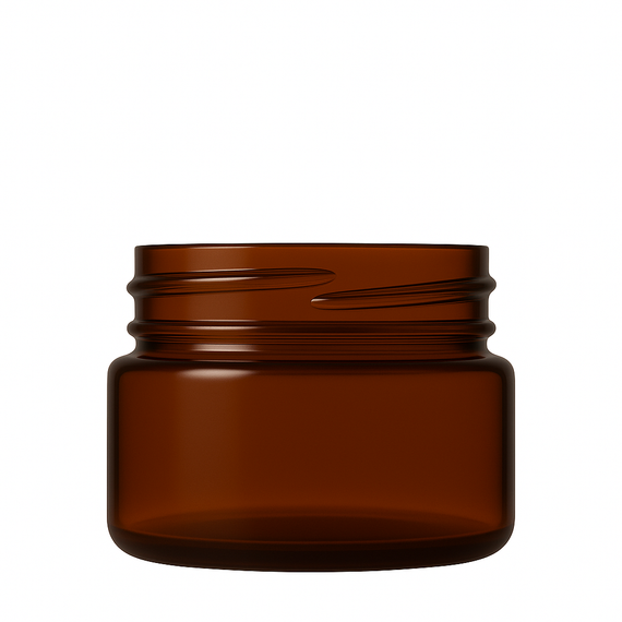 2 oz Amber Plastic Jar for Skincare – Black Ribbed Cap (58/400)