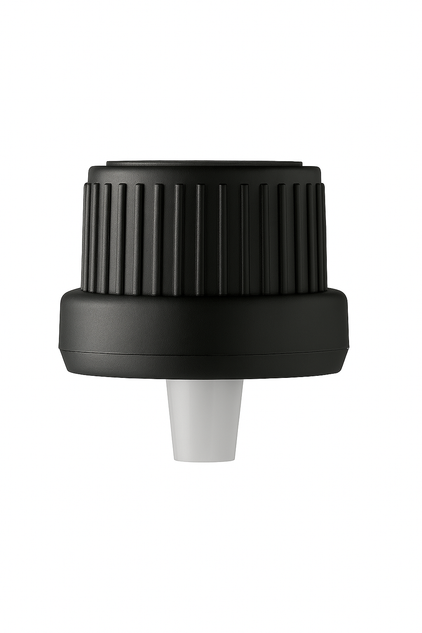Black Tamper-Evident Dropper Cap – 18mm (1.2mm Orifice)