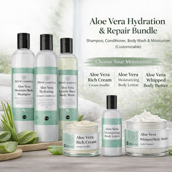 Aloe Vera Hydration & Repair Bundle – Shampoo, Conditioner, Body Wash & Moisturizer (Customizable)