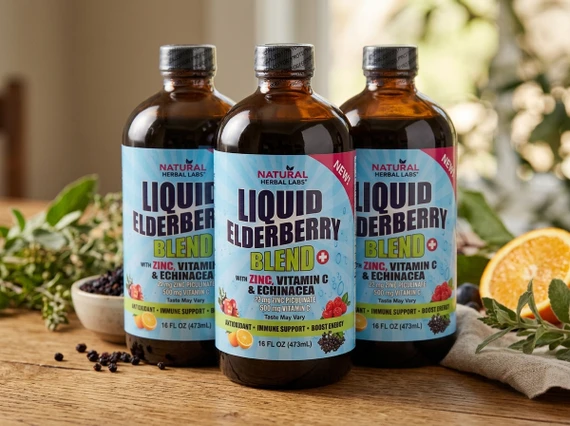 Natural Herbal Labs Liquid Elderberry Blend– 16 oz Bottle (Pack of 3)