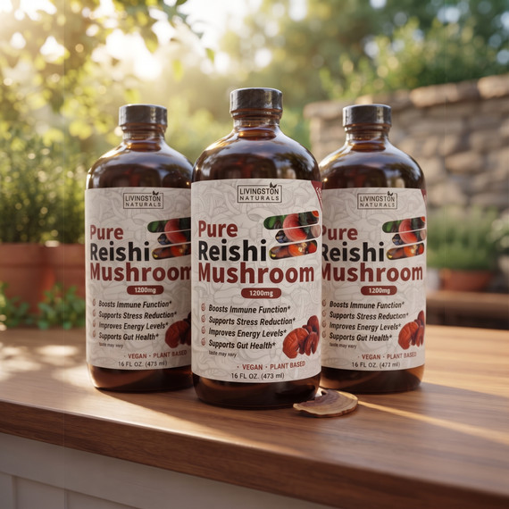 Pure Reishi Mushroom by Livingston Natural 16 oz Bottle (Pack of 3)