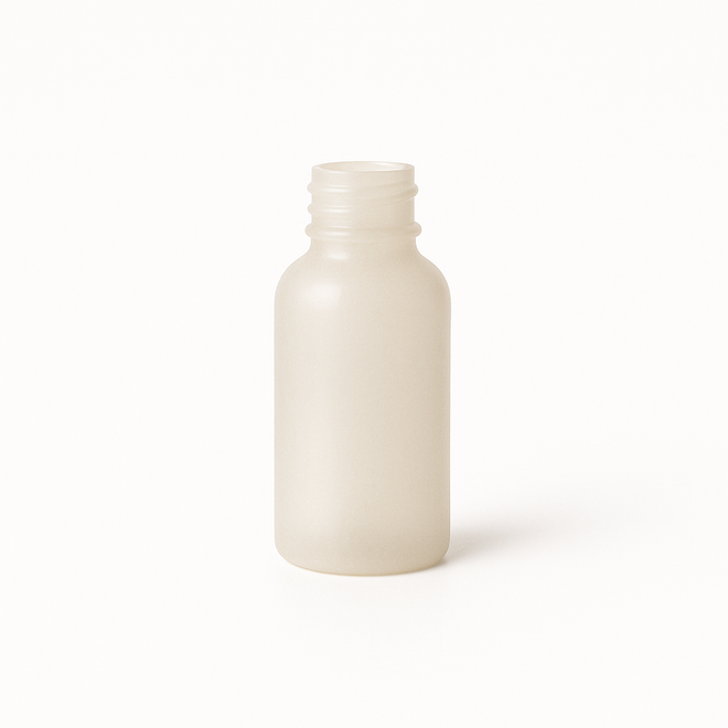 1 oz Natural PET Cosmo Round Bottle with Black Ribbed Cap