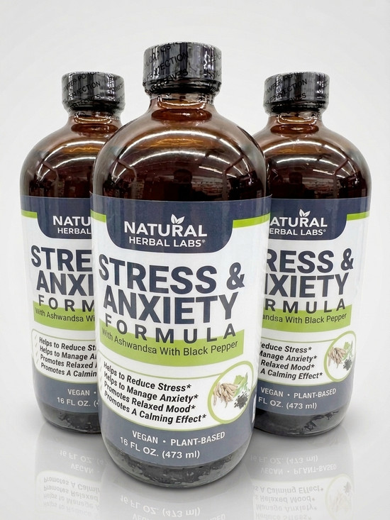 Natural Herbal Labs Stress & Anxiety Formula 16 oz Bottle (Pack of 3)
