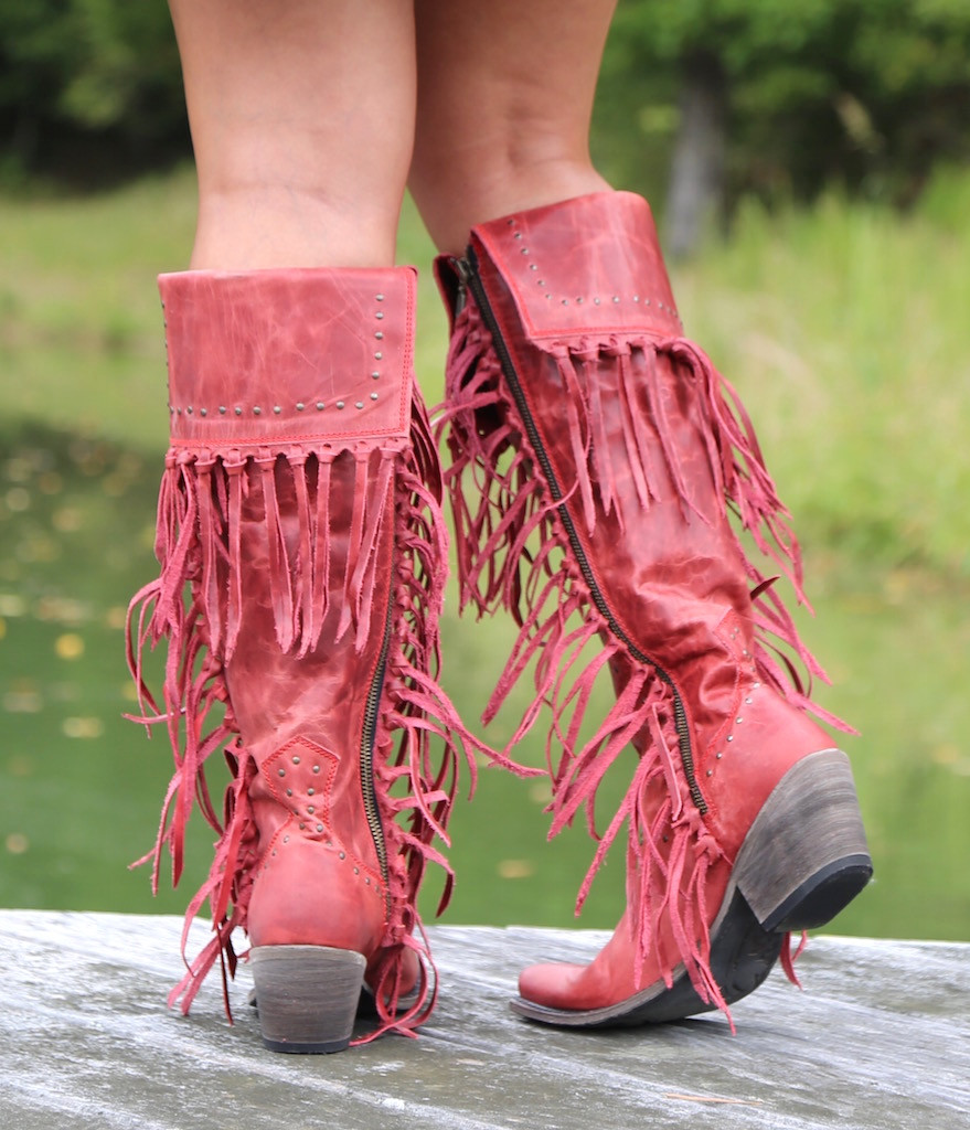 Liberty Black Tall Fringe Zipper Boot LB71167 Rojo