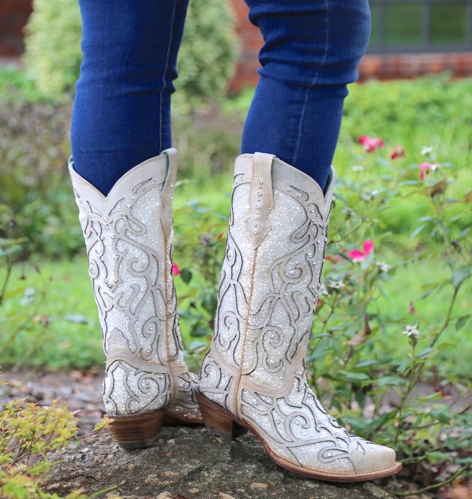 white sparkly cowboy boots