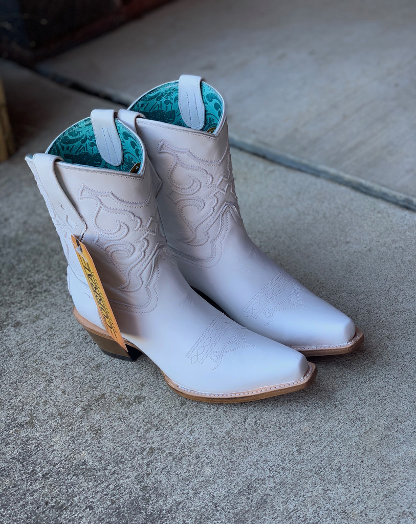 Corral Tan Ankle Booties with Dark Embroidery and Mirrored Overlay