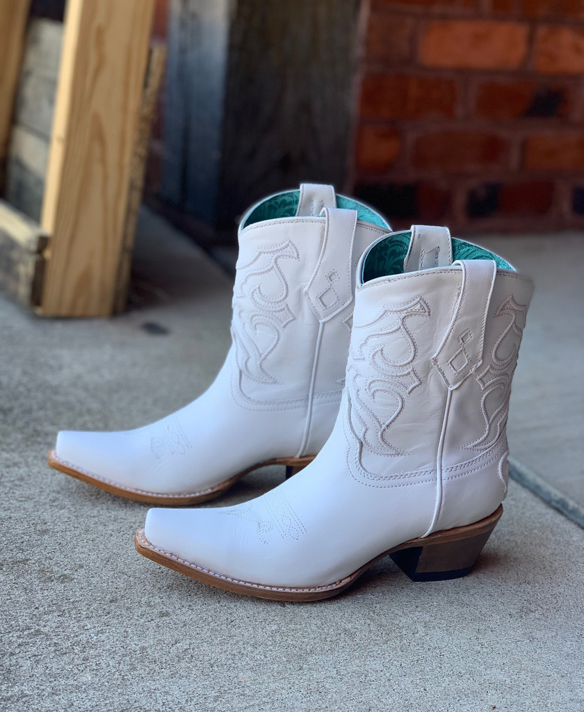 Corral Tan Ankle Booties with Dark Embroidery and Mirrored Overlay main image 1