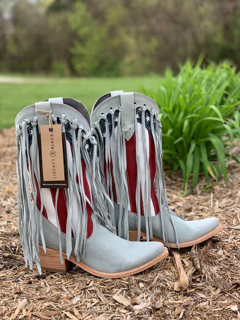 Liberty Black Fringe American Flag Boot Gray LB712937