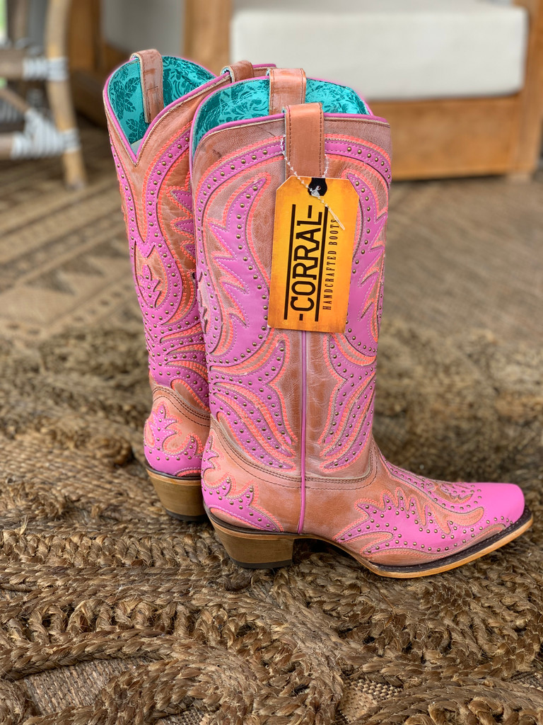 Corral Women’s Western Pink Overlay & Fluorescent Embroidery Boots